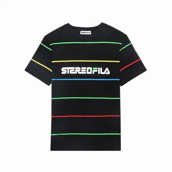 Fila Tričká Panske Čierne - Striped S/S Vypredaj - Slovakia 62384-MPCD